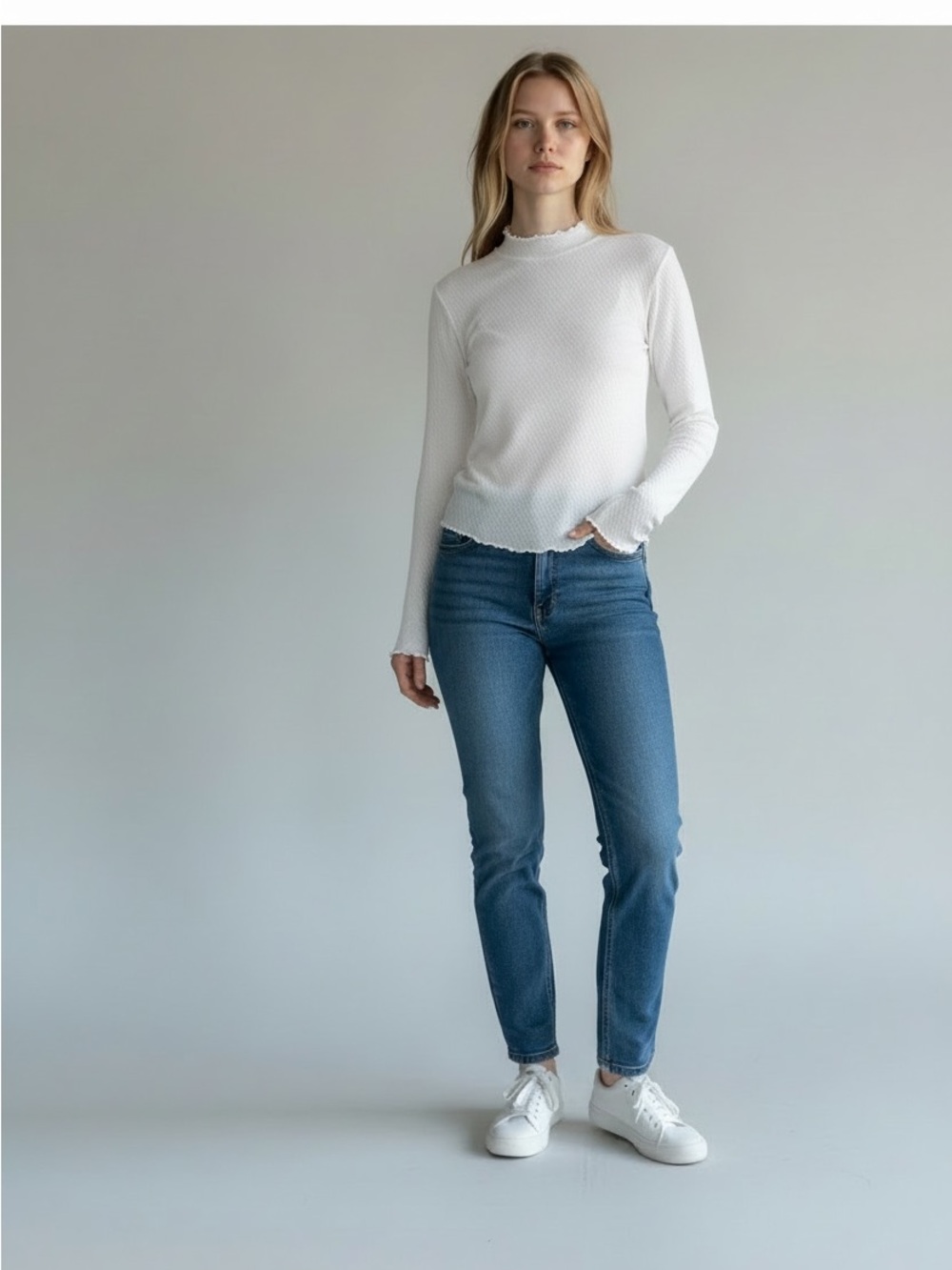Free People We The Free Long sleeve Mock Neck Ivory Top Size XL NWT